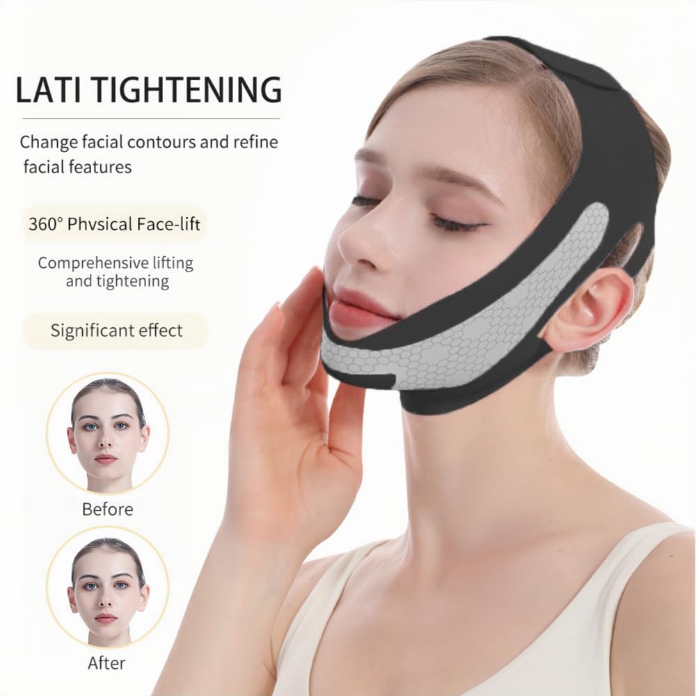 ROWMATE Graphene V-Line Mask, Chin Strap for Sleeping,Chin Strap for Women,Jaw Exerciser,Black,M