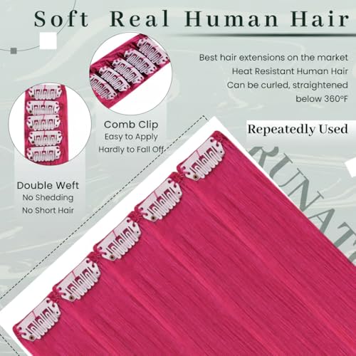 Clip-In Hair Extensions - Hot Pink 16 Inch 30g - Reversible, Tangle-Free, No Damage