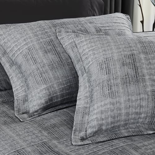 MaiRêve Oversized Queen Comforter Set with Charcoal Grey Crinkle Texture - 7 Pieces