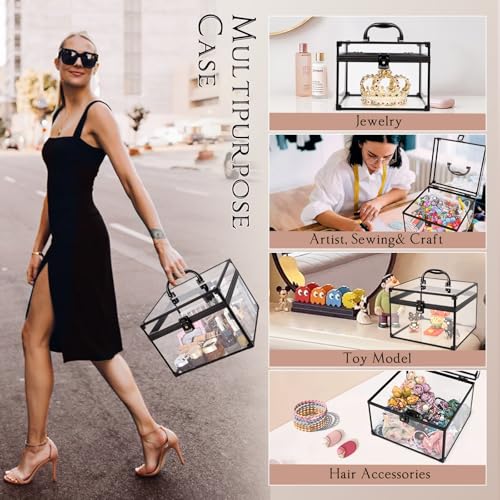 Costravio Makeup Display Clear Clear Makeup Case Portable Transparent Artists Train Case Crown Box Large Capacity Toiletry Organizer Box Travel Makeup Storage for Vanity Bathroom Craft Toys Case