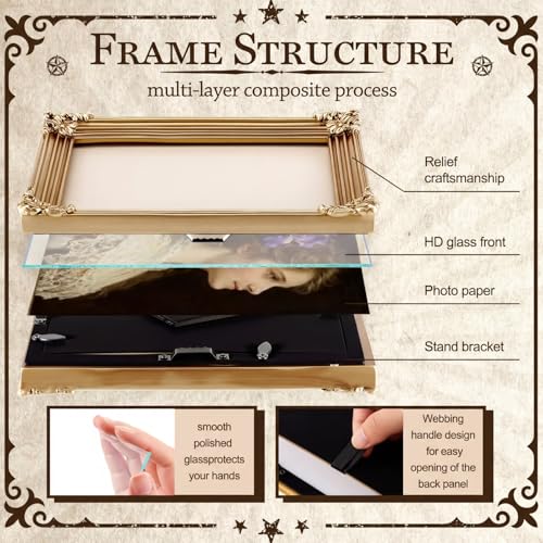 Lineshading Vintage Gold Picture Frames Set - Ornate Antique Gallery Wall, 8 Pcs