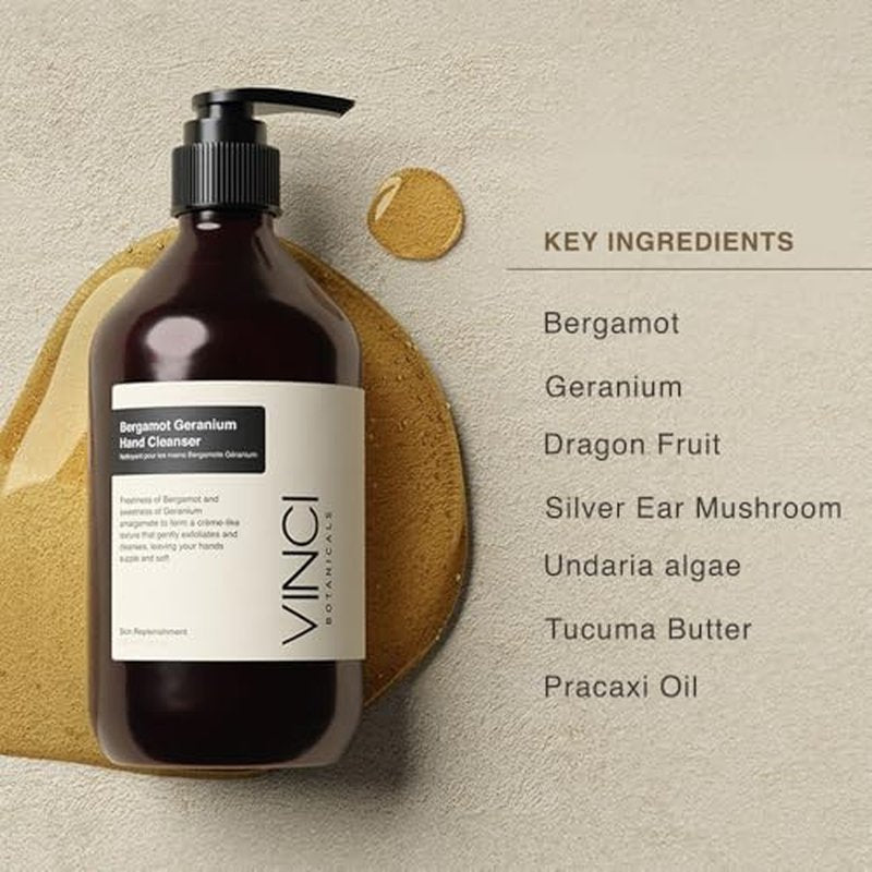 Bergamot Geranium Hand Cleanser | Gentle Exfoliating Hand Wash | Cleanses & Hydrates Skin | Made with Essential Oils | Cruelty, Vegan & Paraben Free | Sweet & Fresh Aroma | 500 ml