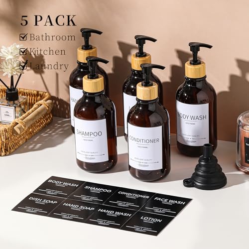 Amber Mithrgrous Refillable Shampoo & Conditioner Dispenser Set 5 Pack 16.9oz