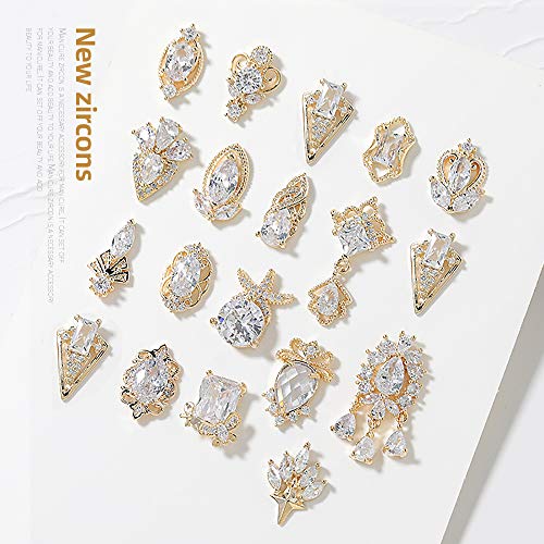 HNUIX 17Pcs Gold Copper Zircon Nail Charms & Gems Set Z191X