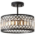 Crystal Black Ceiling Light - 12 Inch 3-Light Semi Flush Fixture - Modern Home Lighting