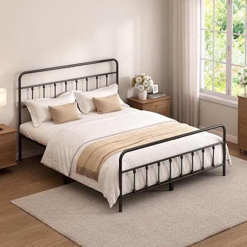 King Size Metal Bed Frame with Headboard and Footboard - Black - Heavy Duty Steel