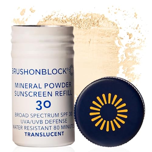 Brush On Block Mineral Sunscreen Powder Refill Translucent SPF 30 Natural Broad Spectrum, Reef Friendly, Sensitive Skin Safe