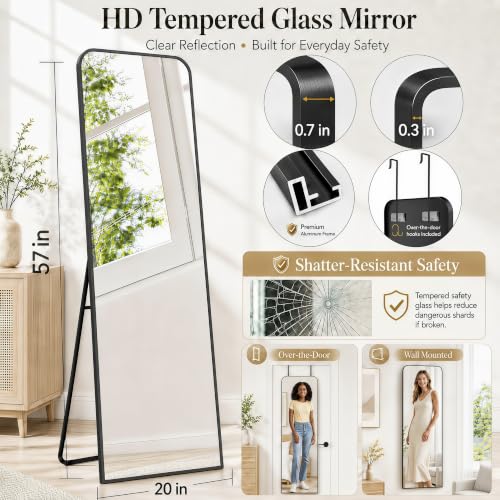57x20 Inch Full Length Floor Mirror with Stand & Wall Mount - Black, Variation of THIS listing
