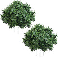 Artificial Boxwood Topiary Bush Set - 15 Inch Faux Greenery with Ground Spike - Green-002