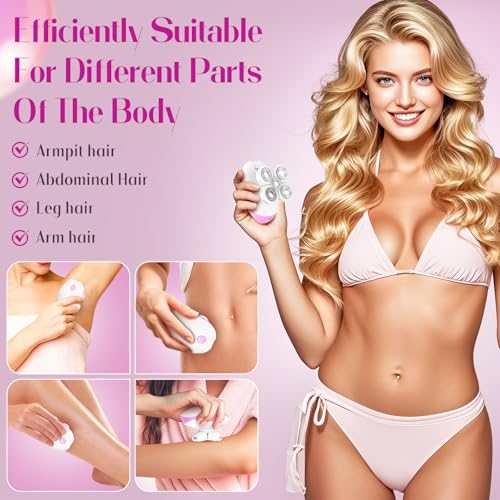 Electric Razors for Women, Anti-Slip Electric Rotary Shaver for Women Legs, Rechargeable Waterproof Body Shaver, Ideal Travel Lady Trimmer Hair Remover for Underarms Armpits &Bikini Area, Pink