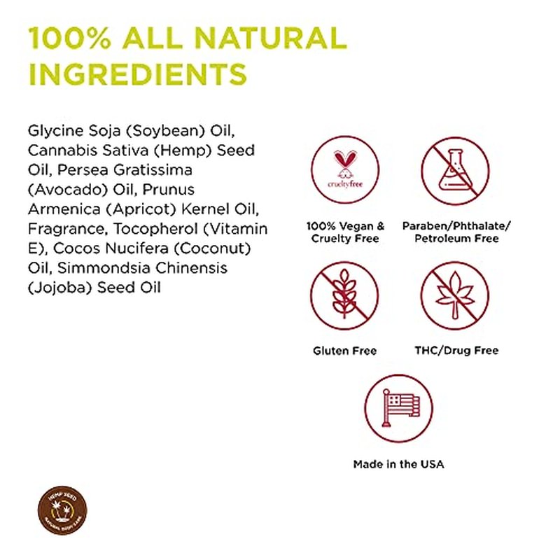 Hemp Seed Moisturizing Oil Spray - 8 oz - Smooth, Moisturize & Protect Skin - With Vitamin E + Hemp Seed, Coconut & Avocado Oils - Vegan, Cruelty Free