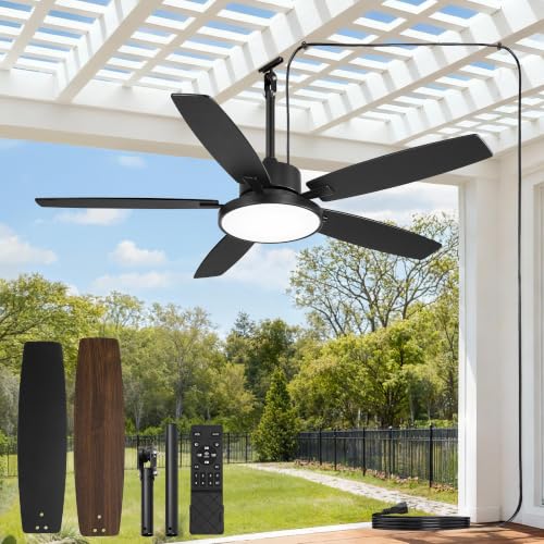 Fanbulous 52" Outdoor Ceiling Fan with Light, Remote, Waterproof IP65, Black