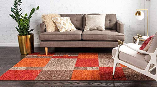 5'1'' x 8' Area Rug - Modern Abstract Multi Beige Dark Brown Patchwork