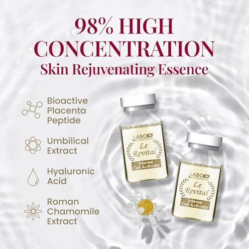 LABO Nutrition Le Revital Concentrated Nano Placenta Extract Serum Essence from Japan ? Hydrating, Glowy, Moisturizing for Face Wrinkles, Dull Skin, Tone, Soothing & Skin Barrier Strength | 4 Vials