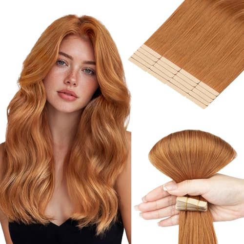 Auburn Ginger Hair Extensions Tape-In Human Hair 14 Inch 20pcs 50g - Hotbanana