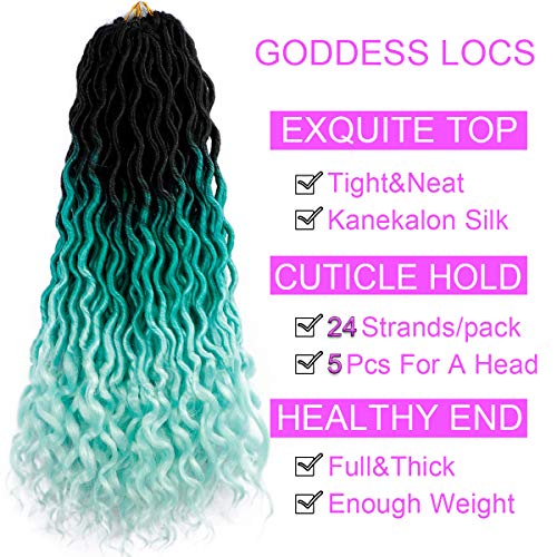 20 Inch Faux Locs Crochet Hair 5 Pack - Ombre Green Curly Braids, Light Green