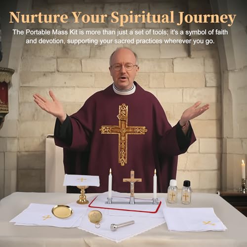 Catholic Travel Mass Kit with Chalice, Candles, Crucifix & Linen - Portable Religious Supplies