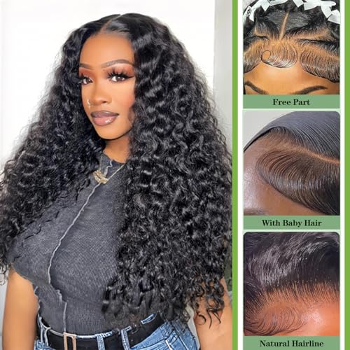 Deep Wave HD Transparent Lace Closure 13x6 16 Inch Natural Black Virgin Human Hair