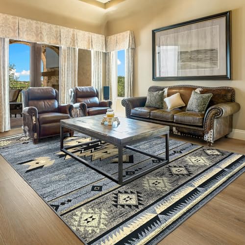 Benron 6x9 ft Grey Western Rug - Washable Non-Slip Vintage Tribal Floor Mat