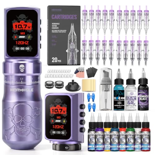 Wireless Tattoo Machine Kit with 2 Batteries & 9 Ink Colors - Professional & Beginner