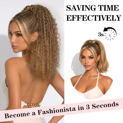 Isaic 20 Inch Ombre Honey Blonde Curly Ponytail Extension Clip-In Hairpiece