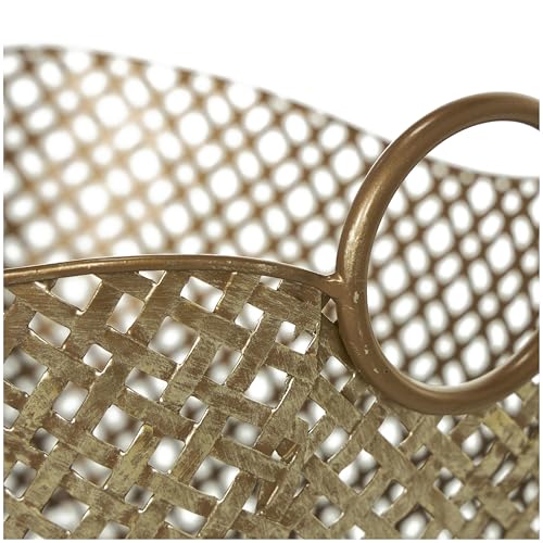 Gold Metal Storage Basket - Handmade Woven Organizer with Handles, 17 x 13 x 11 Inches
