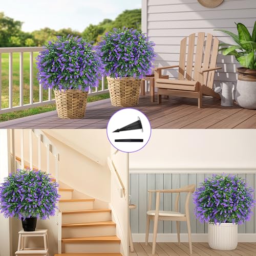 Grooy Artificial Lavender Topiary Ball Set of 4 UV-Resistant Outdoor Decor