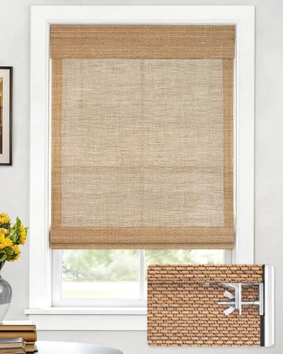 LazBlinds No-Drill Bamboo Roman Shades 20 W x 48 H Star-Brown