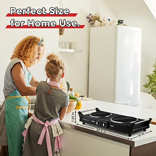 Infrared Double Burner Hot Plate - Portable 1800W Electric Stove for Cooking, Black
