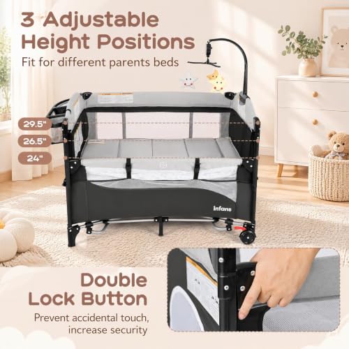 INFANS 5 in 1 Portable Baby Playard & Bedside Crib - Gray