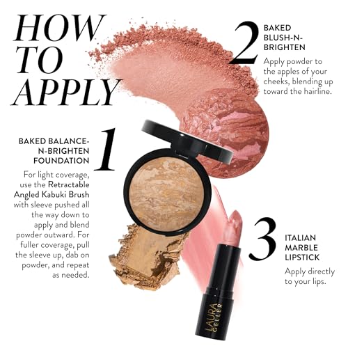 LAURA GELLER NEW YORK Marble Magic Kit: Baked Balance-n-Brighten Powder Foundation, Fair + Baked Blush-n-Brighten, Pink Buttercream + Italian Marble Lipstick, Berry Vanilla