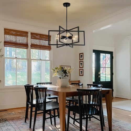 Black E26 6-Light Farmhouse Chandelier for Dining Room Kitchen Pendant Light with Adjustable Height