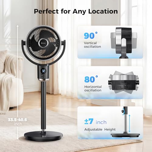 Oscillating Pedestal Fan with Remote, 32 Speeds, 3 Modes, 12H Timer, Quiet DC Motor, 100ft Airflow