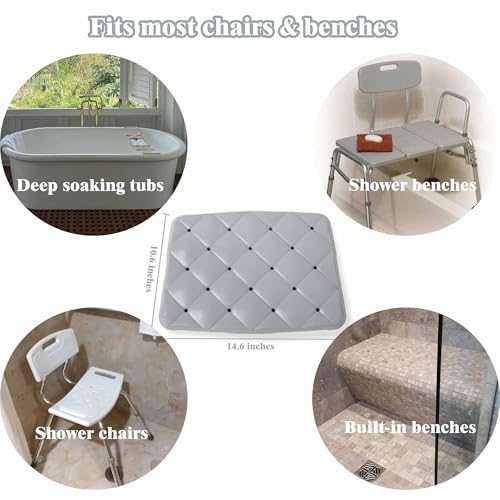 Waterproof Shower Cushion Seat Pad for Bath Bench, Chair, Bathtub, or Walk-in Tub, Non-Slip Foam Bath Seat with Drain Holes, Tailbone Relief Support Padded Bench Cushion for Seniors Inside Shower