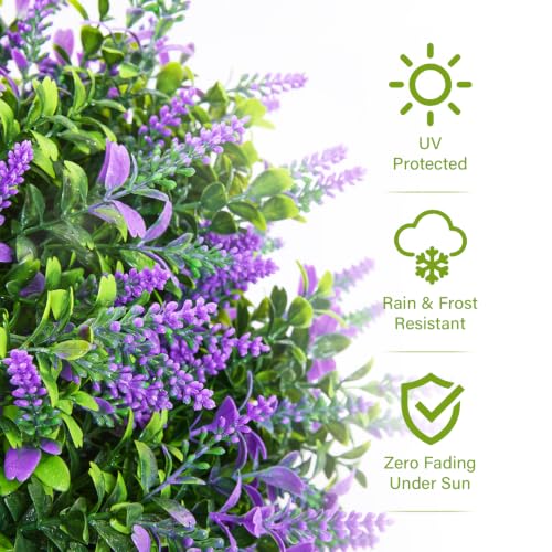 CAZZOVA Lavender Topiary Balls Set of 2 - 24 Inch Faux Shrubs with Stakes