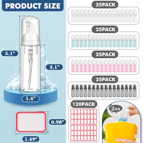 AMORIX 100 Pcs 2 oz Plastic Foam Pump Bottle Refillable 60ml Travel Mousse Foaming Soap Dispenser Mini Eyelash Cleaning Foam Bottle Dispenser for Face Wash Lash Shampoo Skin Care