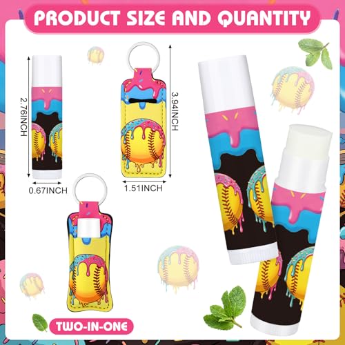 Softball Ice Cream Drip Lip Balm Keychain Set - 18 Portable Lipstick Holders