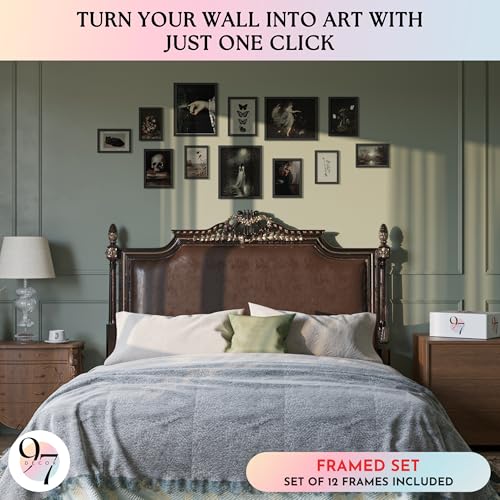 Dark Academia Gothic Wall Art Set - Framed Poster Collection 12x8x10 Black Frame