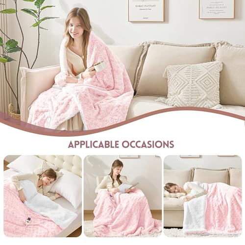 MAXEVE Pink Twin Heated Blanket 62" x 84" Faux Rabbit Fur Sherpa Electric