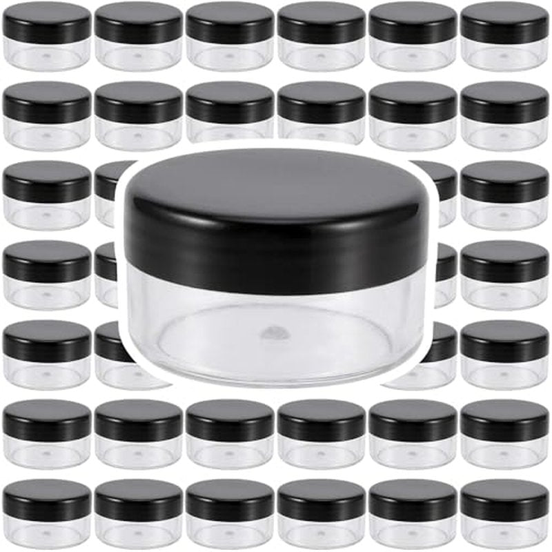 150 Pieces 10 Gram Plastic Cosmetic Sample Containers Jars with Black Lids, BPA Free, Small Lip Balm Containers, Clear Empty Lip Scrub Container for Creams and Lotions