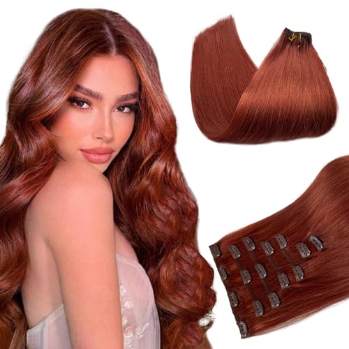 Auburn Clip-In Hair Extensions 7 Pcs 70G 12 Inch Real Human Hair - Variation #135