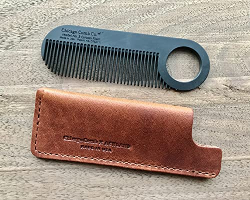 Carbon Fiber Beard & Hair Comb with Leather Sheath - Made in USA