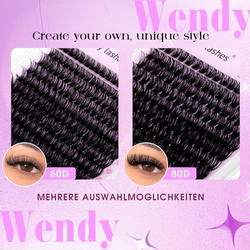 WENDY LASHES Lash Clusters 60D+80D Eyelash Clusters 518PCS Wispy Individual Lashes, 10-18MM D-curly Lash Extension DIY Cluster Eyelash Extensions for Beginners