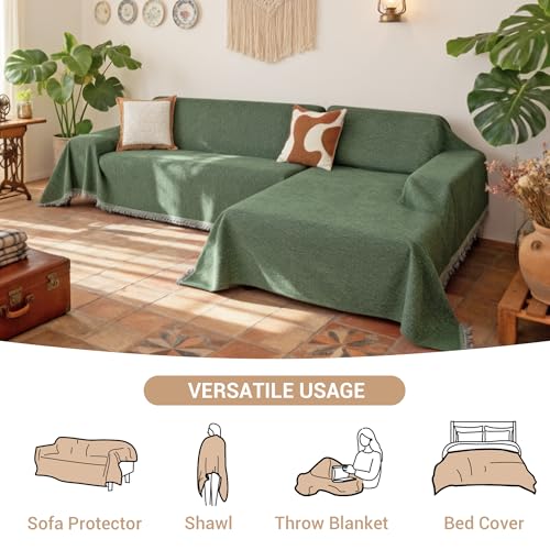 MYSKY HOME Couch Cover for Sectional Sofa - 2 Pieces, Washable, Moss Green, X-Large