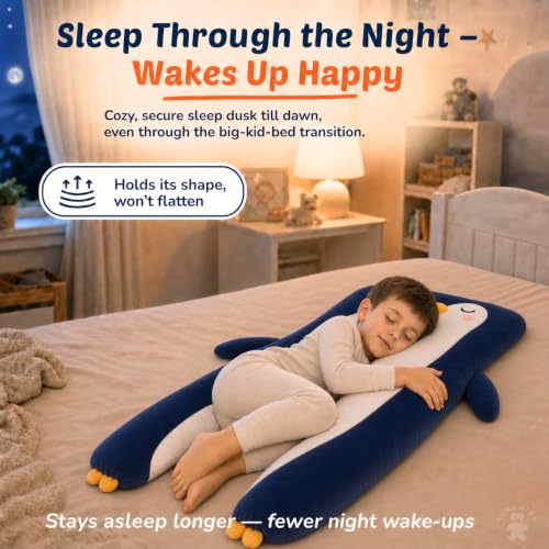 Penguin Kids Body Pillow - Blue U-Shape Plush Animal Pillow for Sleep & Comfort