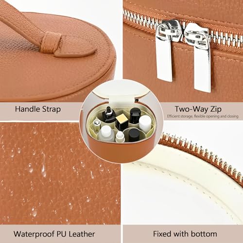 Upgrade Makeup Bag Travel Toiletry Bag Portable Cosmetic Makeup Organizer Bag Detachable Compartments (Brown-retro vibes style)