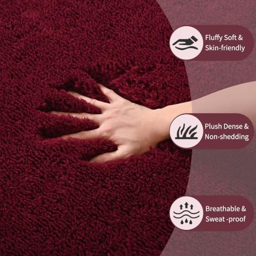Wine Red 8x10 Burgundy Plush Area Rug - FALARK Large Non-Slip Shag Carpet