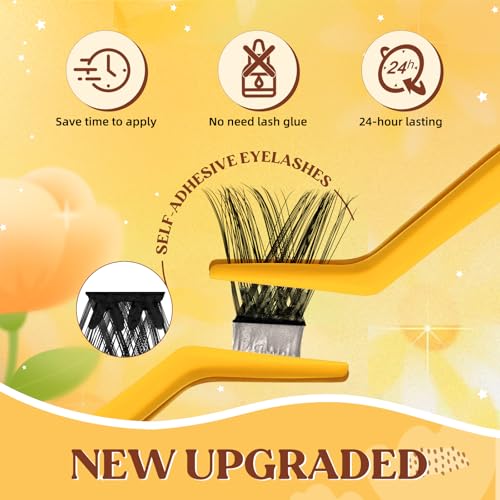 QUEWEL Self Adhesive Lash Clusters Kit, Pre Glued Eyelashes Clusters, 10-16MM Strong Hold Self Adhesive Lashes,D Curl Press On Lashes No Glue Needed DIY Lash Extensions Kit at Home(MJ05)