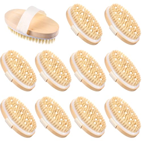 10 Pcs Dry Brushing Body Brush, Natural Bristle Exfoliating Brush Exfoliating Brushes with Massage Nodule Dry Skin Body Scrubber for Shower Blood Circulation, Deep Exfoliation for Smooth Skin