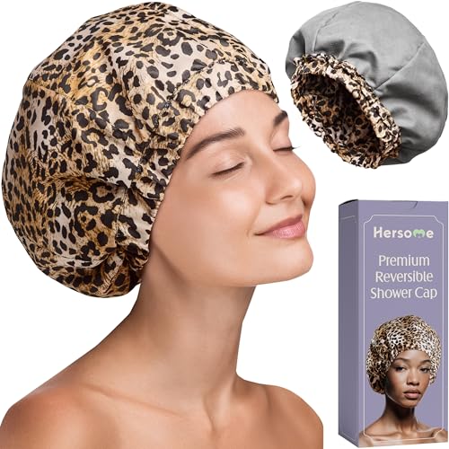Leopard Pattern Reusable Waterproof Shower Cap for Women with Long Hair